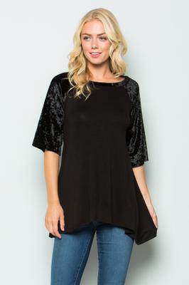 Velvet contrast short sleeves tunics