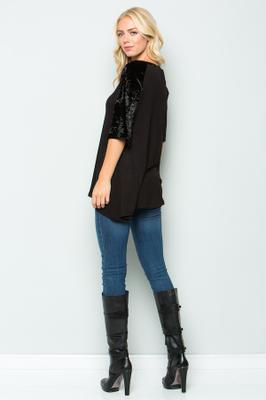 Velvet contrast short sleeves tunics