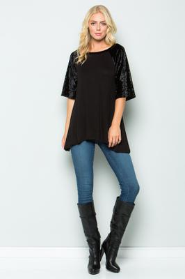 Velvet contrast short sleeves tunics