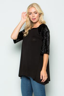 Velvet contrast short sleeves tunics