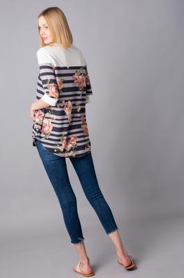 Floral Stripe Contrast Top