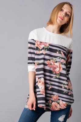 Floral Stripe Contrast Top