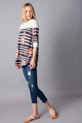 Floral Stripe Contrast Top