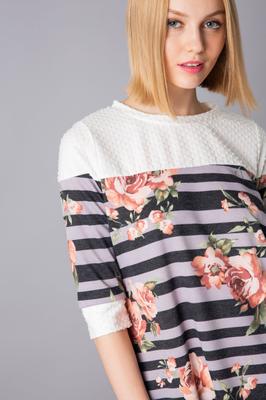 Floral Stripe Contrast Top