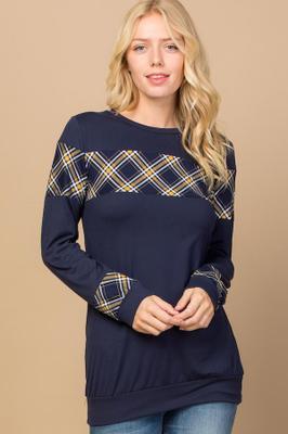 Solid Plaid Long Sleeves Top