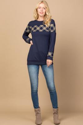Solid Plaid Long Sleeves Top
