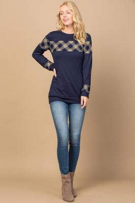 Solid Plaid Long Sleeves Top