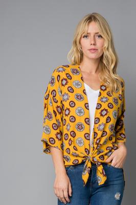 Print Round Hem Quarter Sleeve Open