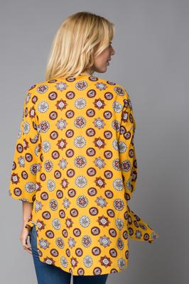 Print Round Hem Quarter Sleeve Open