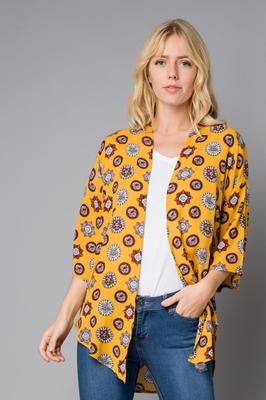 Print Round Hem Quarter Sleeve Open