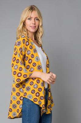 Print Round Hem Quarter Sleeve Open