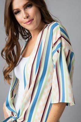 Print Round Hem Quarter Sleeve Open