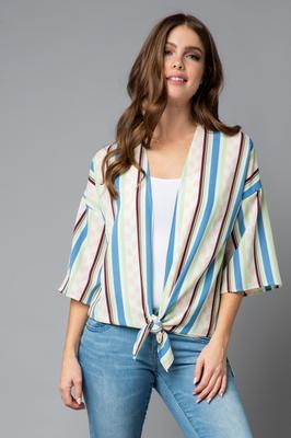 Print Round Hem Quarter Sleeve Open