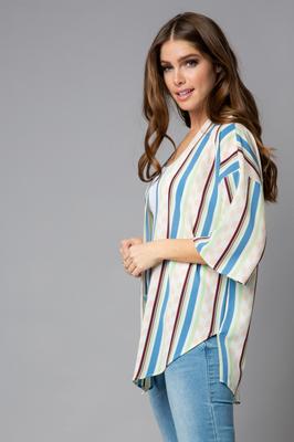 Print Round Hem Quarter Sleeve Open