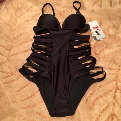 Caged black one-piece swimsuit