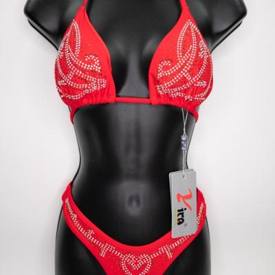 Red Two Piece Swimsuit with Rhinestone Detail