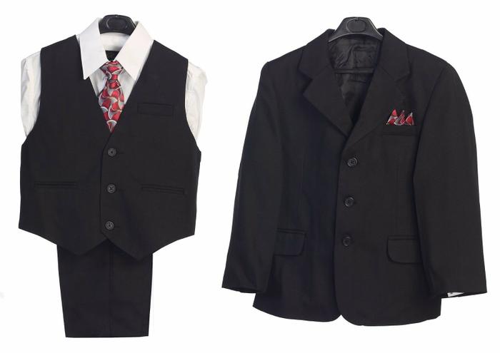 Boys Suit Black 5 PCS  Formal Toddler Kids Red Tie Black   Clarence    SK991