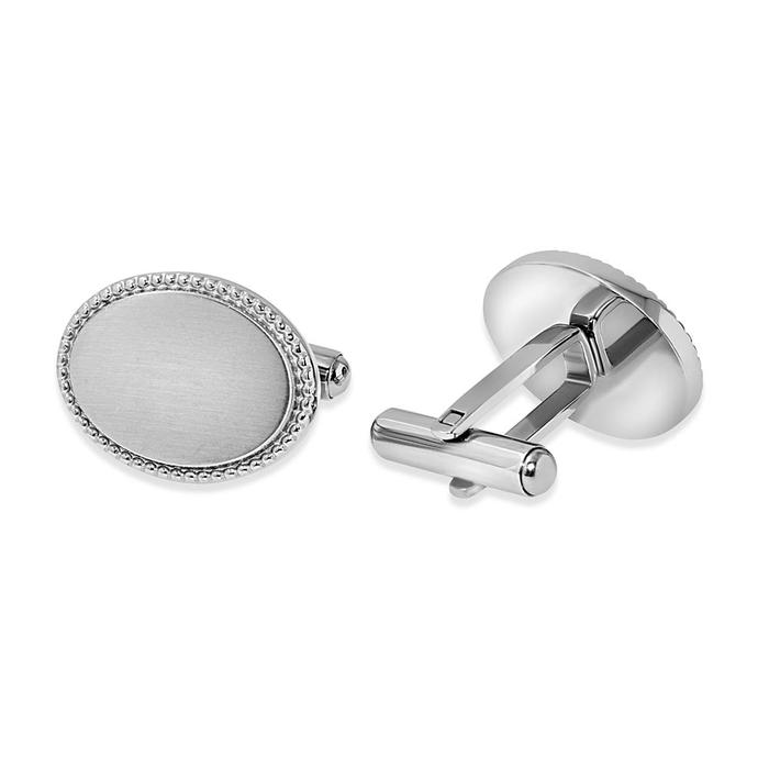 Wholesale Stainless Steel 925 Matte Engravable Bordered Oval Cufflink - SCU00017