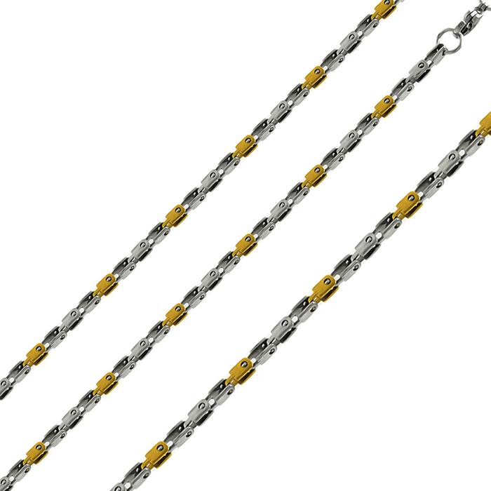 Wholesale Stainless Steel Open Box Link Gold Color and Steel 2 Toned Chain 3.3mm - SSC086GP