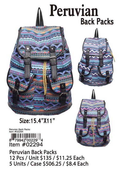Peruvian Back Packs - 12 Pieces Unit