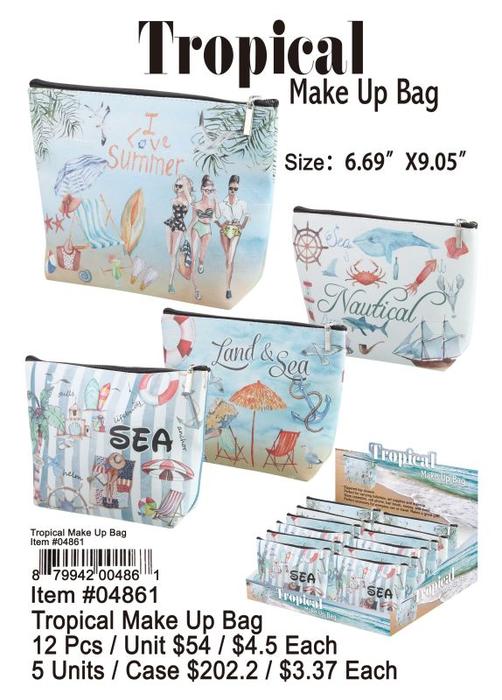Tropical Make Up Bags - 12 Pieces Unit
