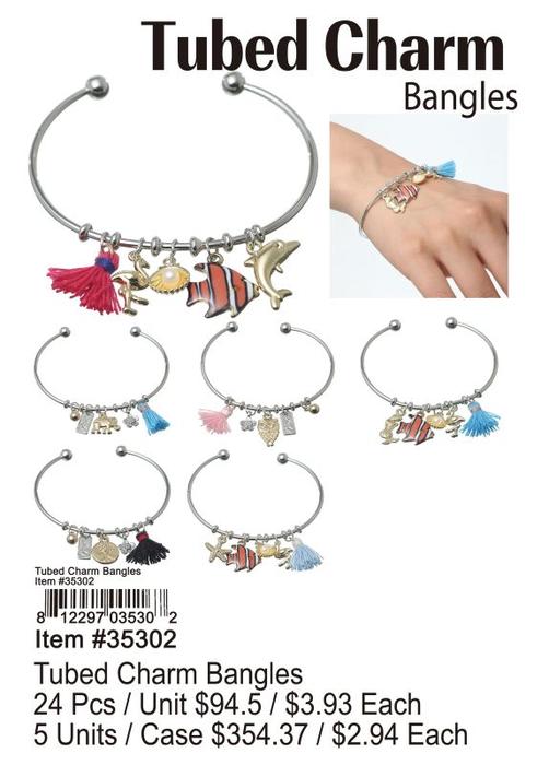 Tubed Charm Bangles - 24 Pieces Unit