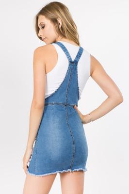 DISTRESSED FRONT ZIPPER DENIM DRESS