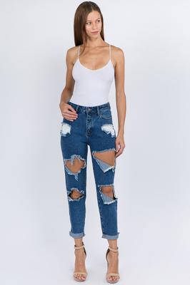 HIGH WAIST DISTRESSED BOYFRIEND JEAN