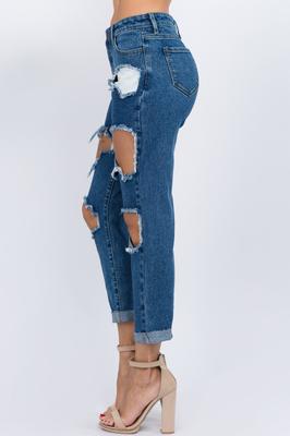 HIGH WAIST DISTRESSED BOYFRIEND JEAN