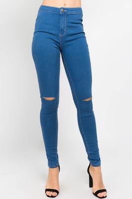 HIGH RISE KNEE SLIT SKINNY PANTS