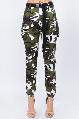 HIGH WAIST CAMO JOGGERS WITH BELT