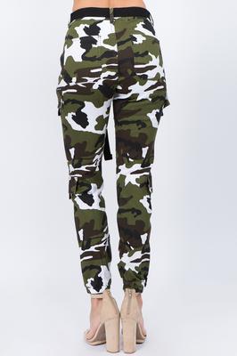 HIGH WAIST CAMO JOGGERS WITH BELT