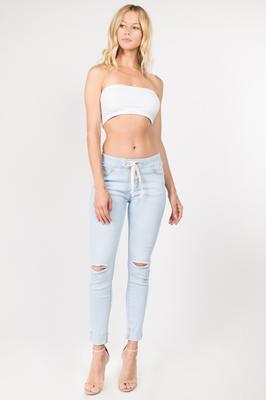 KNEE SLIT FOLD ANKLE DENIM JOGGER