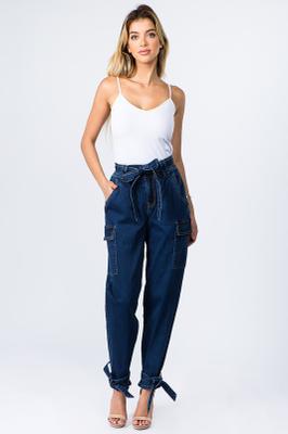 DENIM JOGGER WITH ANKLE TIE