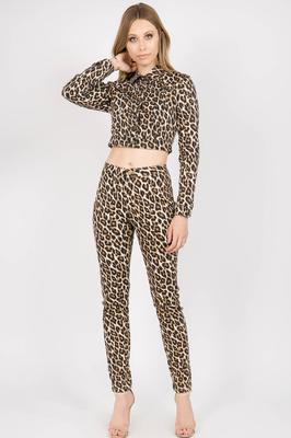 PLUS SIZE LEOPARD PRINT SKINNY PANTS