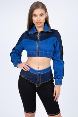 COLOR BLOCK DENIM SHORT SET