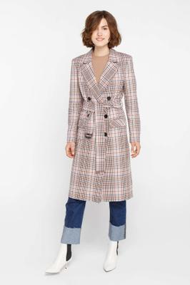 BEIGE PLAID SUIT FABRIC TRENCHCOATn