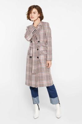 BEIGE PLAID SUIT FABRIC TRENCHCOATn