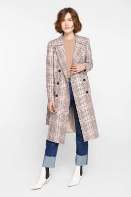 BEIGE PLAID SUIT FABRIC TRENCHCOATn