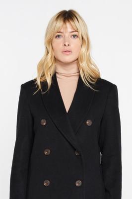 BLACK DOUBLE-BREASTED WOOL AND CASHMERE COATn