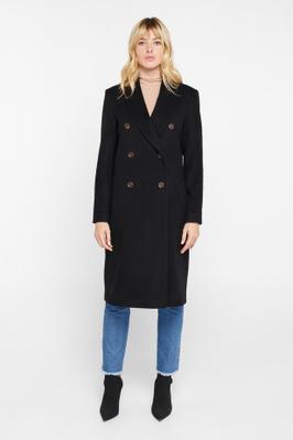 BLACK DOUBLE-BREASTED WOOL AND CASHMERE COATn