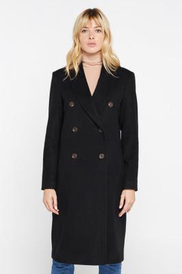 BLACK DOUBLE-BREASTED WOOL AND CASHMERE COATn