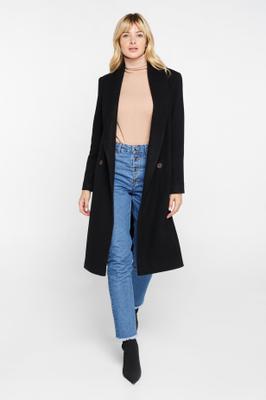 BLACK DOUBLE-BREASTED WOOL AND CASHMERE COATn