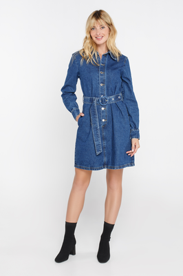 BLUE DENIM MINI DRESS WITH BELTn