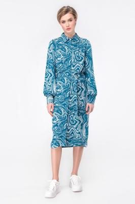 MIDI DRESS WITH TURQUOISE PRINT WITH A WAISTn
