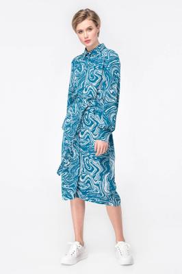 MIDI DRESS WITH TURQUOISE PRINT WITH A WAISTn