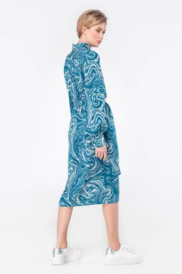 MIDI DRESS WITH TURQUOISE PRINT WITH A WAISTn