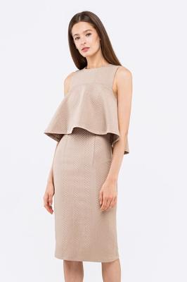 BEIGE COLUMN DRESS WITH A FLOUNCEn