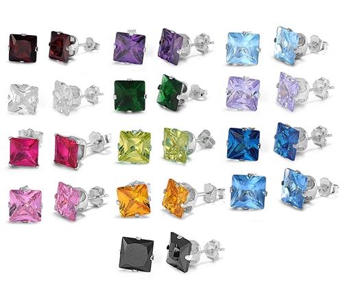 9x9mm Square CZ Stamping Stud Earrings