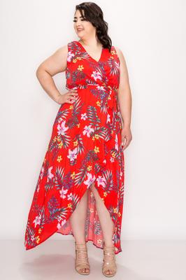 Tropical print high and low dress